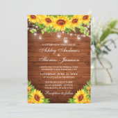 Rustige zonnebloemen Hout Mason Jar Lights Kaart (Staand voorkant)