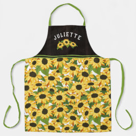 Rustige zonnebloemen & hout Naam toevoegen Schort