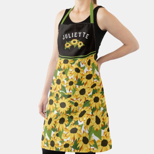 Rustige zonnebloemen & hout Naam toevoegen Schort (Insitu)