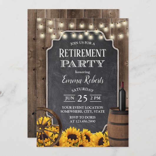 Rustige zonnebloemen Hout Wijn Barrel Retirement Kaart (Voorkant / Achterkant)