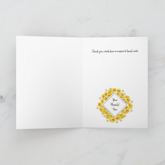 Rustige zonnebloemen & houtextuur Hartelijk dank Bedankkaart (Binnen)