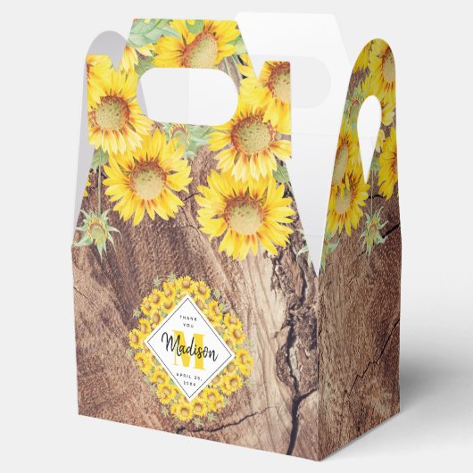 Rustige zonnebloemen Houttextuur Bedankdoosjes (Geopend)
