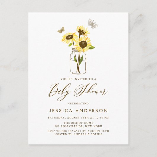 Rustige zonnebloemen in het Baby shower Mason Jar Uitnodiging Briefkaart (Voorkant)