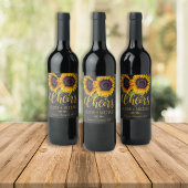 Rustige zonnebloemen, kalkbordjes, bruiloft wijn etiket