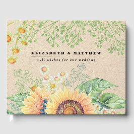 Rustige zonnebloemen Kraft Paper Wedding Gastenboek
