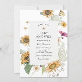 Rustige zonnebloemen laat Baby shower Kaart