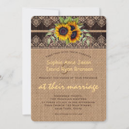 Rustige zonnebloemen Lace Burlap Wood Weddenschap Kaart