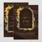 Rustige zonnebloemen Lace Wedding Invite QR Code R Kaart (Voorkant / Achterkant)