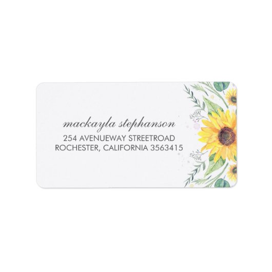 Rustige zonnebloemen Landbruiloft Etiket (Voorkant)