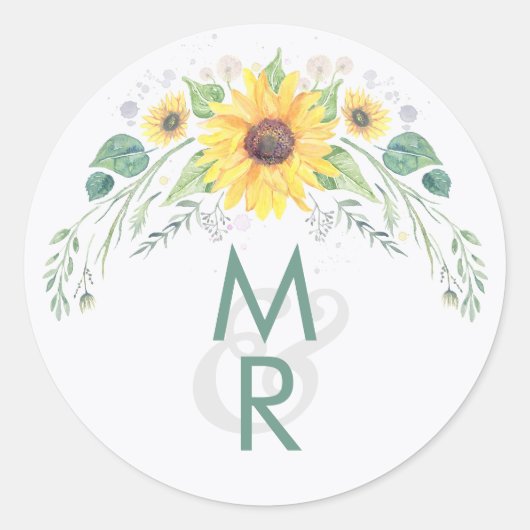 Rustige zonnebloemen Landbruiloft Ronde Sticker (Voorkant)