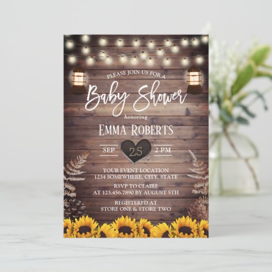 Rustige zonnebloemen  Lantaarns Baby shower Kaart (Staand voorkant)