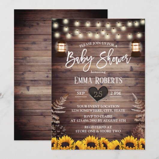 Rustige zonnebloemen  Lantaarns Baby shower Kaart (Voorkant / Achterkant)