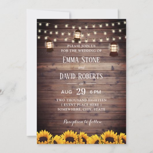 Rustige zonnebloemen Lantern & String Lights Weddi Kaart (Voorkant)
