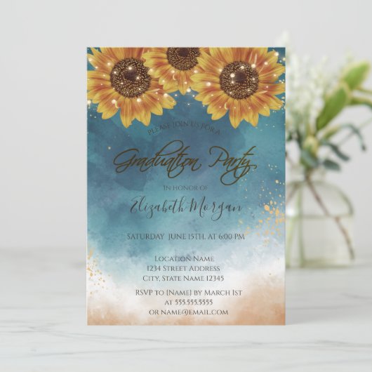 Rustige zonnebloemen, licht Afstuderen Kaart (Staand voorkant)