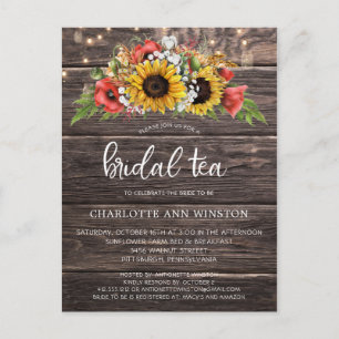 Rustige zonnebloemen lichten Bridal Tea Uitnodigin Briefkaart