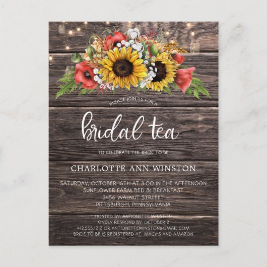 Rustige zonnebloemen lichten Bridal Tea Uitnodigin Briefkaart (Voorkant)