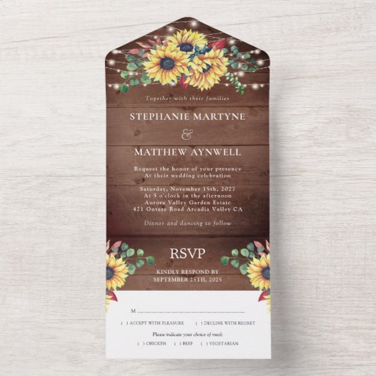 Rustige zonnebloemen lichten eucalyptusfeest all in one uitnodiging (Binnen)