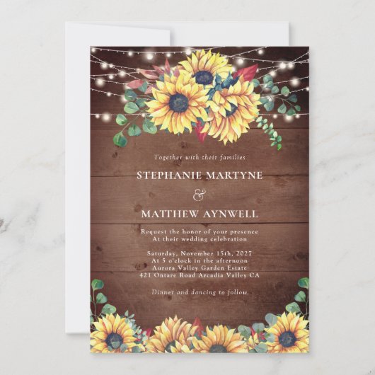 Rustige zonnebloemen lichten eucalyptusfeest kaart (Voorkant)