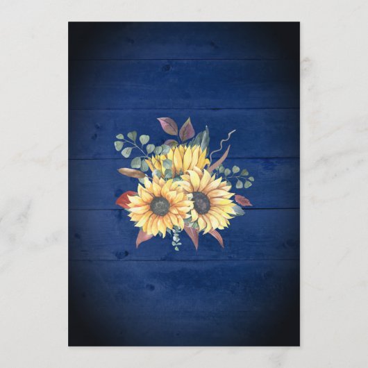 Rustige zonnebloemen lichten marineblauw hout huwe kaart (Achterkant)