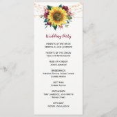 Rustige zonnebloemen - Lichtgewicht bruiloft Programmakaart (Achterkant)