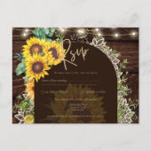 Rustige zonnebloemen Lights Lace Arch Wedding Briefkaart (Voorkant)