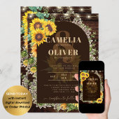 Rustige zonnebloemen Lights Lace Arch Wedding Kaart