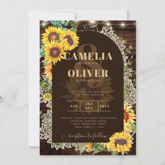 Rustige zonnebloemen Lights Lace Arch Wedding Kaart (Voorkant)