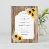 Rustige zonnebloemen Lijst Hout Elegant Wedding Kaart (Staand voorkant)