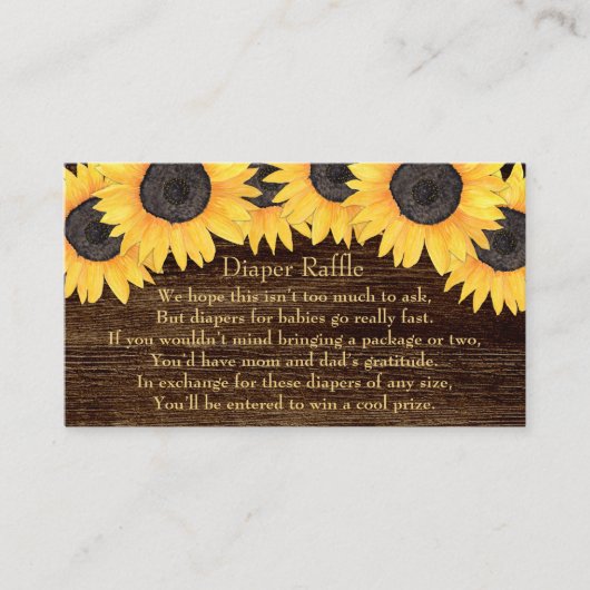 Rustige zonnebloemen — luer Raffle-Baby shower Visitekaartje (Voorkant)