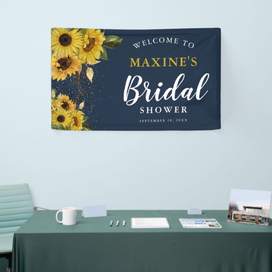 Rustige zonnebloemen, marineproducten en goudVrijg Spandoek (Beurs)