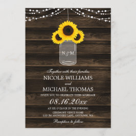 Rustige zonnebloemen Mason Jar Barn Wood Weddensch Kaart