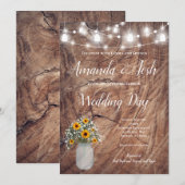 Rustige zonnebloemen - Mason Jar Country Weddensch Kaart (Voorkant / Achterkant)