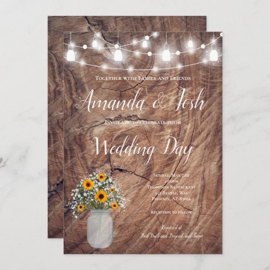 Rustige zonnebloemen - Mason Jar Country Weddensch Kaart (Voorkant / Achterkant)