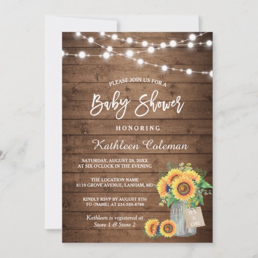 Rustige zonnebloemen Mason Jar Lights Baby shower Kaart (Voorkant)
