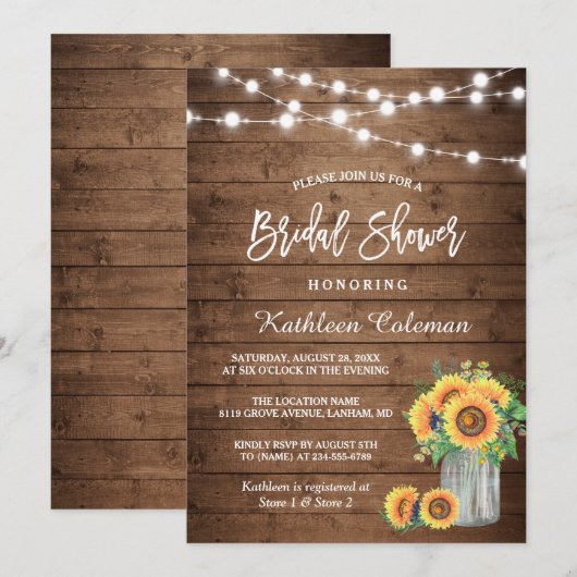 Rustige zonnebloemen Mason Jar Lights Vrijgezellen Kaart (Voorkant / Achterkant)