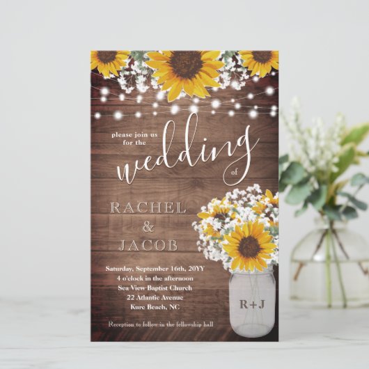 Rustige zonnebloemen Mason Jar Lights Weddenschap (Staand voorkant)