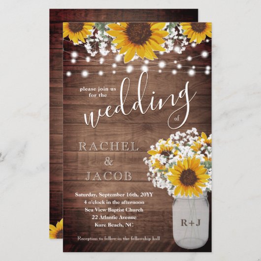 Rustige zonnebloemen Mason Jar Lights Weddenschap (Voorkant / Achterkant)