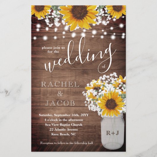 Rustige zonnebloemen Mason Jar Lights Weddenschap (Voorkant)