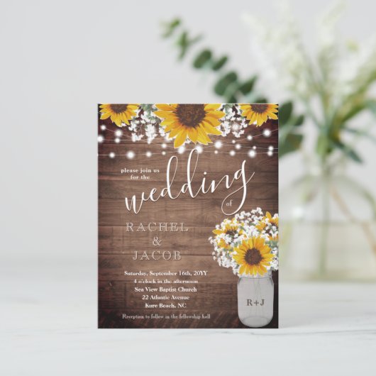 Rustige zonnebloemen Mason Jar Lights Weddenschap (Staand voorkant)