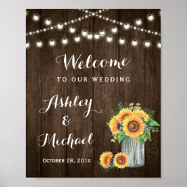 Rustige zonnebloemen Mason Jar Lights Wedding Sign Poster