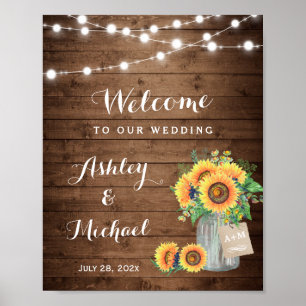 Rustige zonnebloemen Mason Jar Lights Wedding Sign Poster