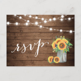 Rustige zonnebloemen Mason Jar String Lights RSVP Uitnodiging Briefkaart