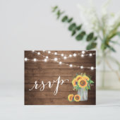 Rustige zonnebloemen Mason Jar String Lights RSVP Uitnodiging Briefkaart (Staand voorkant)