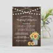Rustige zonnebloemen Mason Jar String Lights Weddi Kaart (Staand voorkant)