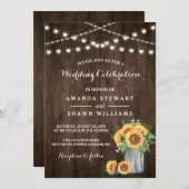 Rustige zonnebloemen Mason Jar String Lights Weddi Kaart (Voorkant / Achterkant)