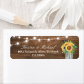 Rustige zonnebloemen Mason Jar String Lights Wood Etiket (Insitu)