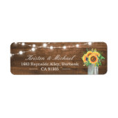 Rustige zonnebloemen Mason Jar String Lights Wood Etiket (Voorkant)