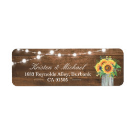 Rustige zonnebloemen Mason Jar String Lights Wood Etiket