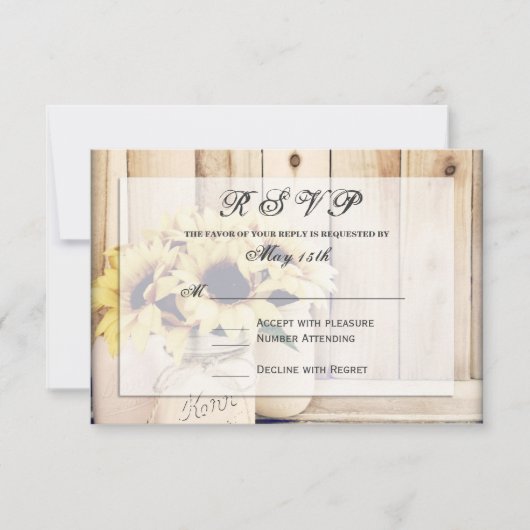 Rustige zonnebloemen Mason Jar Wedding RSVP-kaarte RSVP Kaartje (Voorkant)