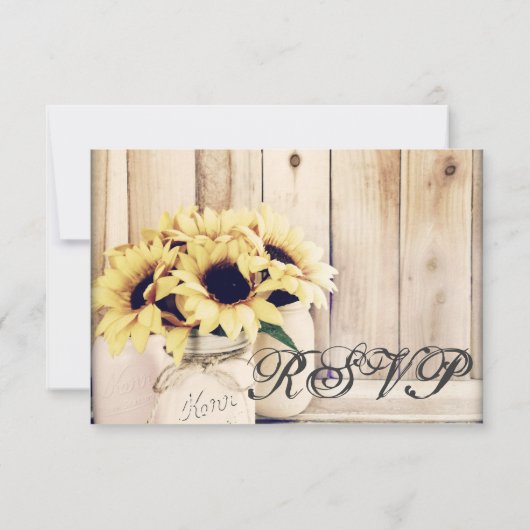 Rustige zonnebloemen Mason Jar Wedding RSVP-kaarte RSVP Kaartje (Achterkant)